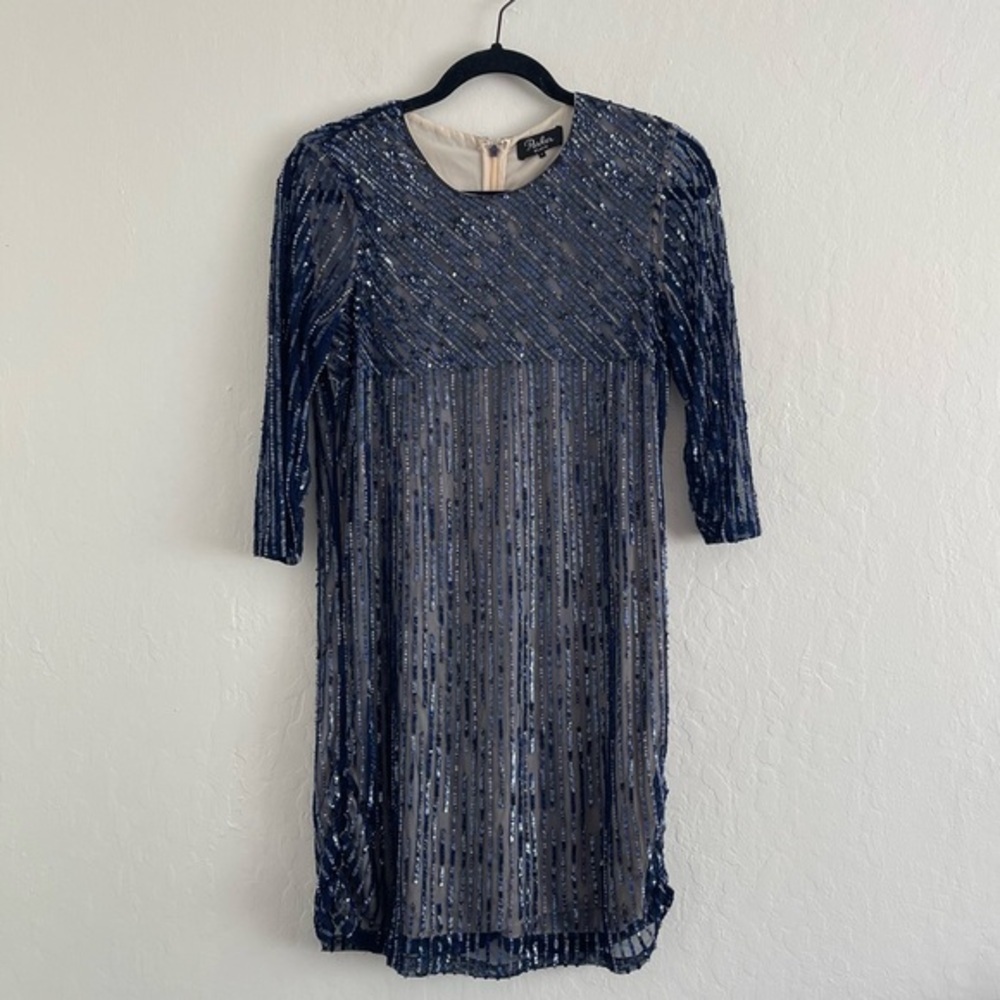 Parker Black Label Sequin Beaded Empire Waist Mini Navy Y2K Women's Size 2